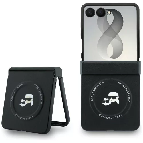 Karl Lagerfeld - Hardcase Leather Karl&Chaoupette Head Pin (KLHMZF8PSMLRKCK) - Samsung Galaxy Z Flip8 - Black