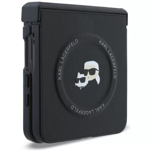 Karl Lagerfeld - Hardcase Leather Karl&Chaoupette Head Pin (KLHMZF8PSMLRKCK) - Samsung Galaxy Z Flip8 - Black