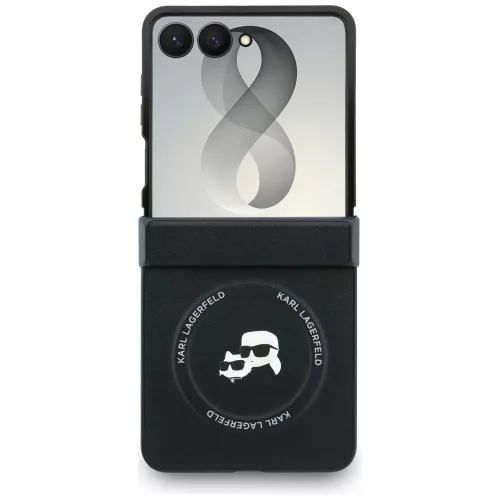 Karl Lagerfeld - Hardcase Leather Karl&Chaoupette Head Pin (KLHMZF8PSMLRKCK) - Samsung Galaxy Z Flip8 - Black