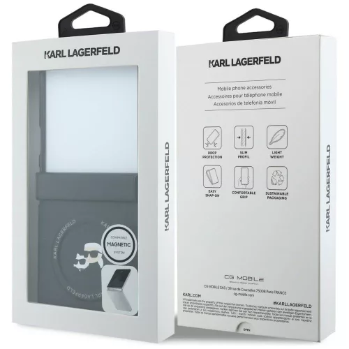 Karl Lagerfeld - Hardcase Leather Karl&Chaoupette Head Pin (KLHMZF8PSMLRKCK) - Samsung Galaxy Z Flip8 - Black