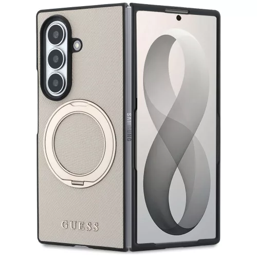 Guess - Ring Stand Grained Classic Logo MagSafe (GUHMZFD86PSGRSCLE) - Samsung Galaxy Z Fold8 Ultra - Beige