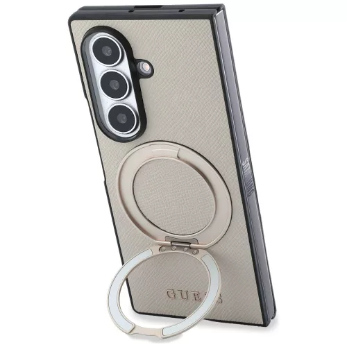 Guess - Ring Stand Grained Classic Logo MagSafe (GUHMZFD86PSGRSCLE) - Samsung Galaxy Z Fold8 Ultra - Beige