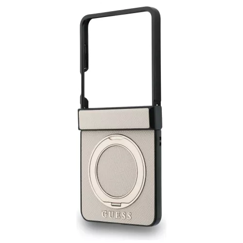Guess - Ring Stand Grained Classic Logo MagSafe (GUHMZF86PSGRSCLE) - Samsung Galaxy Z Flip8 - Beige