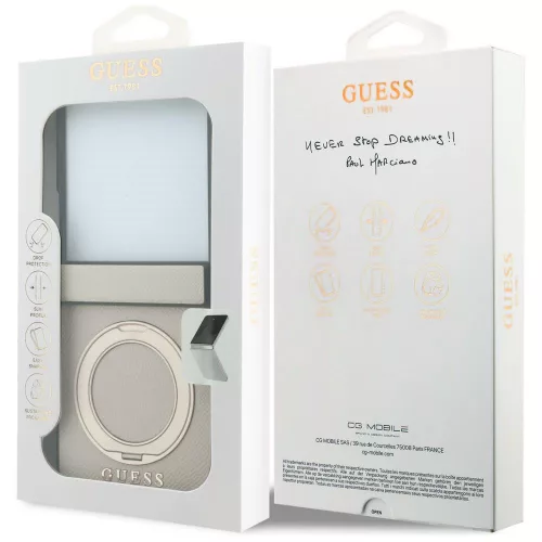 Guess - Ring Stand Grained Classic Logo MagSafe (GUHMZF86PSGRSCLE) - Samsung Galaxy Z Flip8 - Beige