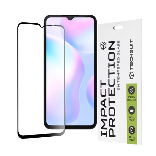 Techsuit - 111D Full Cover / Full Glue üvegfólia - Xiaomi Redmi 9/9A/9AT/9C/9C NFC/10A/A1/A1+/A2/A2+ - Fekete széllel