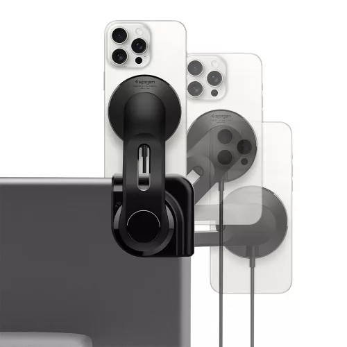 Spigen - Car Holder with Wireless Charging (ACP07870) - with Type-C Cable, MagSafe, Qi2, 15W, Designed for all Tesla - Black
