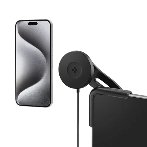 Spigen - Car Holder with Wireless Charging (ACP07870) - with Type-C Cable, MagSafe, Qi2, 15W, Designed for all Tesla - Black