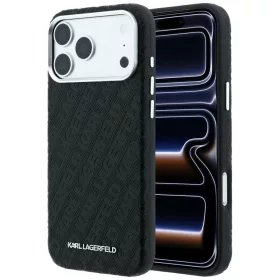   Karl Lagerfeld - Grained Leather Metal Logo MagSafe (KLHMP18LPSKLFOFK) - iPhone 18 Pro / iPhone 17 Pro - Black
