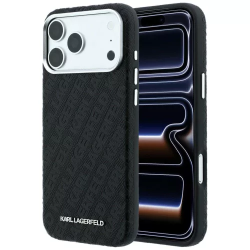 Karl Lagerfeld - Grained Leather Metal Logo MagSafe (KLHMP18LPSKLFOFK) - iPhone 18 Pro / iPhone 17 Pro - Black