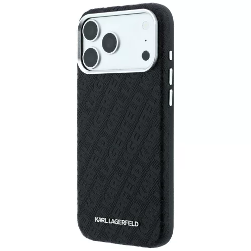 Karl Lagerfeld - Grained Leather Metal Logo MagSafe (KLHMP18LPSKLFOFK) - iPhone 18 Pro / iPhone 17 Pro - Black