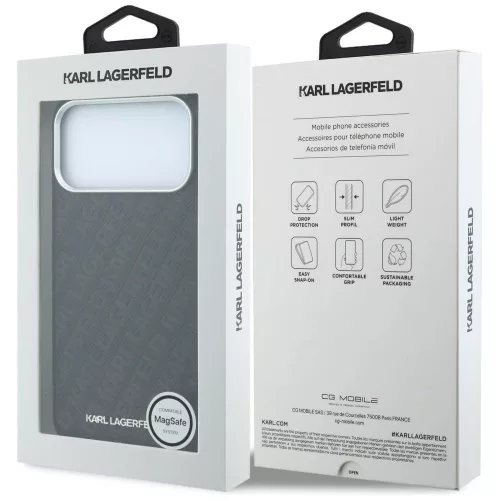Karl Lagerfeld - Grained Leather Metal Logo MagSafe (KLHMP18LPSKLFOFK) - iPhone 18 Pro / iPhone 17 Pro - Black