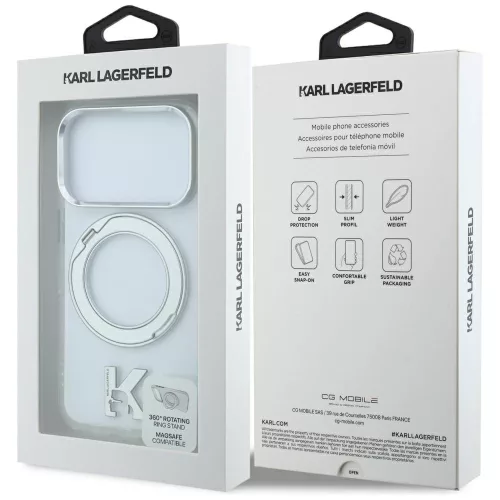 Karl Lagerfeld - Hardcase IML Ring Stand MagSafe Kameo Metal (KLHMP18L6HRSMKMH) - iPhone 18 Pro / iPhone 17 Pro - Transparent