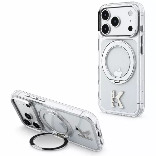 Karl Lagerfeld - Hardcase IML Ring Stand MagSafe Kameo Metal (KLHMP18L6HRSMKMH) - iPhone 18 Pro / iPhone 17 Pro - Transparent