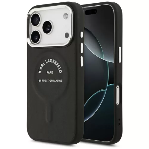Karl Lagerfeld - HC MagSafe Leather EMB. Ring with Karl RSG Logo (KLHMP18LPSKRSGEK) - iPhone 18 Pro / iPhone 17 Pro - Black