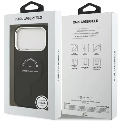 Karl Lagerfeld - HC MagSafe Leather EMB. Ring with Karl RSG Logo (KLHMP18LPSKRSGEK) - iPhone 18 Pro / iPhone 17 Pro - Black