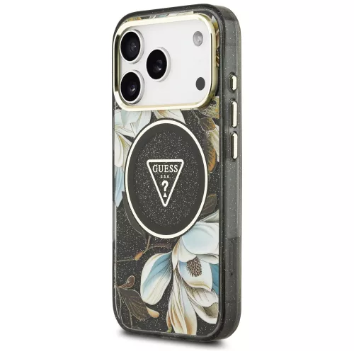 Guess - IML Glitter Flowers Triangle MagSafe (GUHMP18LHFLPEDK) - iPhone 18 Pro / iPhone 17 Pro - Black