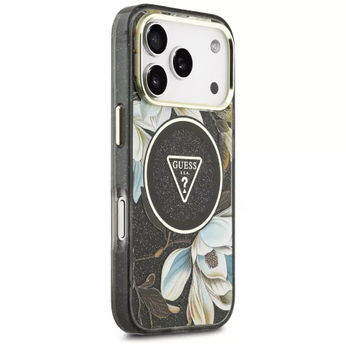 Guess - IML Glitter Flowers Triangle MagSafe (GUHMP18LHFLPEDK) - iPhone 18 Pro / iPhone 17 Pro - Black