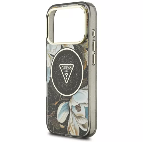 Guess - IML Glitter Flowers Triangle MagSafe (GUHMP18LHFLPEDK) - iPhone 18 Pro / iPhone 17 Pro - Black