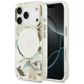   Guess - IML Glitter Flowers Triangle MagSafe (GUHMP18LHFLPEDH) - iPhone 18 Pro / iPhone 17 Pro - White