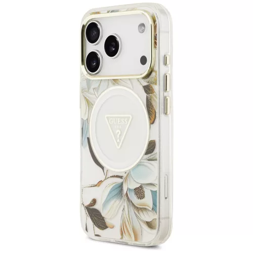 Guess - IML Glitter Flowers Triangle MagSafe (GUHMP18LHFLPEDH) - iPhone 18 Pro / iPhone 17 Pro - White