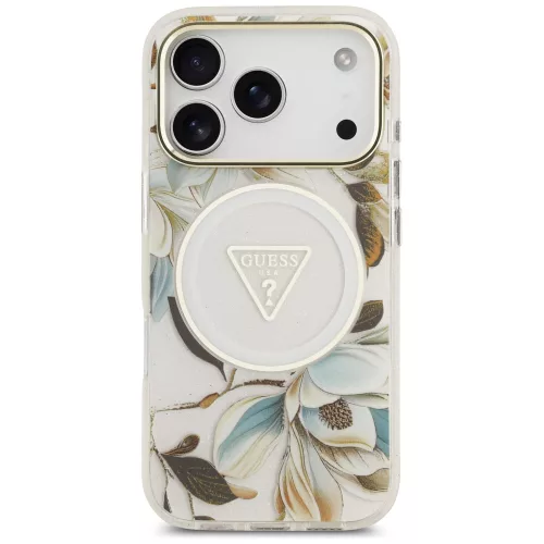 Guess - IML Glitter Flowers Triangle MagSafe (GUHMP18LHFLPEDH) - iPhone 18 Pro / iPhone 17 Pro - White