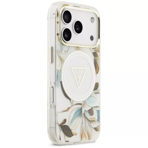 Guess - IML Glitter Flowers Triangle MagSafe (GUHMP18LHFLPEDH) - iPhone 18 Pro / iPhone 17 Pro - White