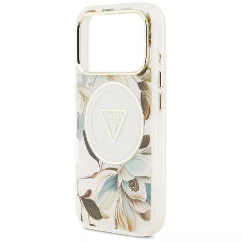 Guess - IML Glitter Flowers Triangle MagSafe (GUHMP18LHFLPEDH) - iPhone 18 Pro / iPhone 17 Pro - White