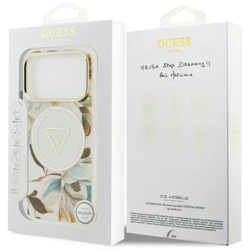 Guess - IML Glitter Flowers Triangle MagSafe (GUHMP18LHFLPEDH) - iPhone 18 Pro / iPhone 17 Pro - White