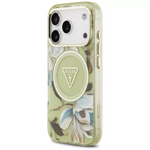 Guess - IML Glitter Flowers Triangle MagSafe (GUHMP18LHFLPEDN) - iPhone 18 Pro / iPhone 17 Pro - Green