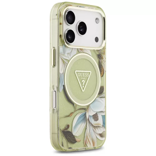 Guess - IML Glitter Flowers Triangle MagSafe (GUHMP18LHFLPEDN) - iPhone 18 Pro / iPhone 17 Pro - Green