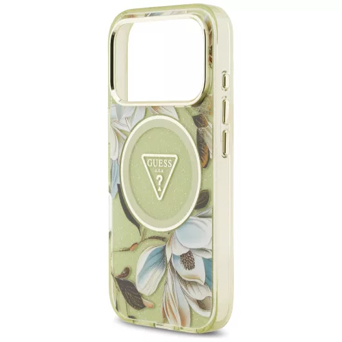 Guess - IML Glitter Flowers Triangle MagSafe (GUHMP18LHFLPEDN) - iPhone 18 Pro / iPhone 17 Pro - Green