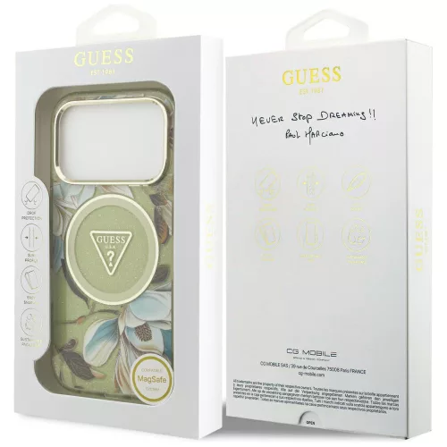 Guess - IML Glitter Flowers Triangle MagSafe (GUHMP18LHFLPEDN) - iPhone 18 Pro / iPhone 17 Pro - Green