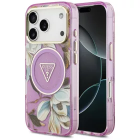   Guess - IML Glitter Flowers Triangle MagSafe (GUHMP18LHFLPEDU) - iPhone 18 Pro / iPhone 17 Pro - Purple