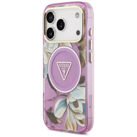   Guess - IML Glitter Flowers Triangle MagSafe (GUHMP18LHFLPEDU) - iPhone 18 Pro / iPhone 17 Pro - Purple