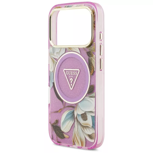 Guess - IML Glitter Flowers Triangle MagSafe (GUHMP18LHFLPEDU) - iPhone 18 Pro / iPhone 17 Pro - Purple