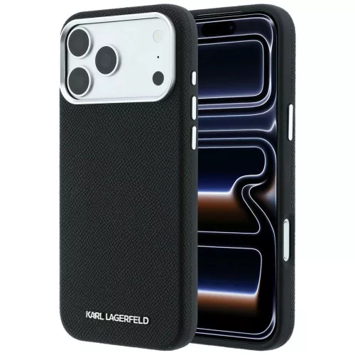 Karl Lagerfeld - Hardcase MagSafe Grained Leather Elongated Logo (KLHMP18LPSWGKLK) - iPhone 18 Pro / iPhone 17 Pro - Black
