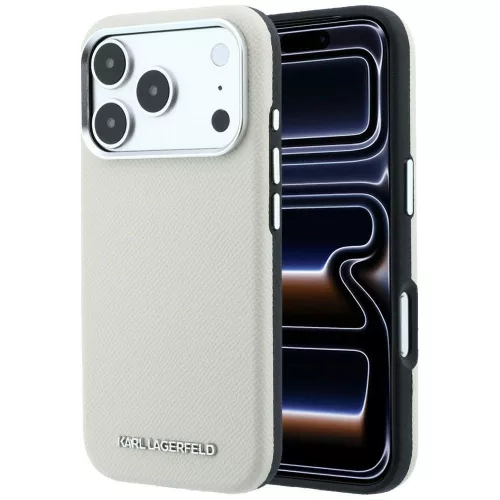 Karl Lagerfeld - Hardcase MagSafe Grained Leather Elongated Logo (KLHMP18LPSWGKLE) - iPhone 18 Pro / iPhone 17 Pro - Beige