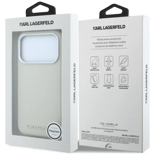 Karl Lagerfeld - Hardcase MagSafe Grained Leather Elongated Logo (KLHMP18LPSWGKLE) - iPhone 18 Pro / iPhone 17 Pro - Beige