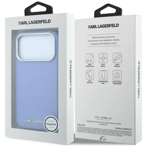 Karl Lagerfeld - Hardcase MagSafe Grained Leather Elongated Logo (KLHMP18LPSWGKLB) - iPhone 18 Pro / iPhone 17 Pro - Blue