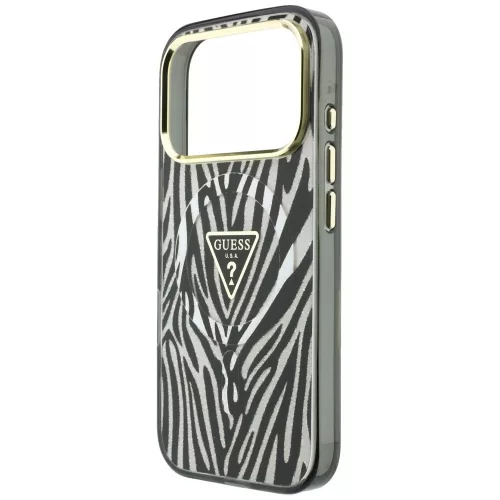 Guess - Zebra Glitter Triangle Logo MagSafe (GUHMP18X6HZPGTLS) - iPhone 18 Pro Max / iPhone 17 Pro Max - Silver