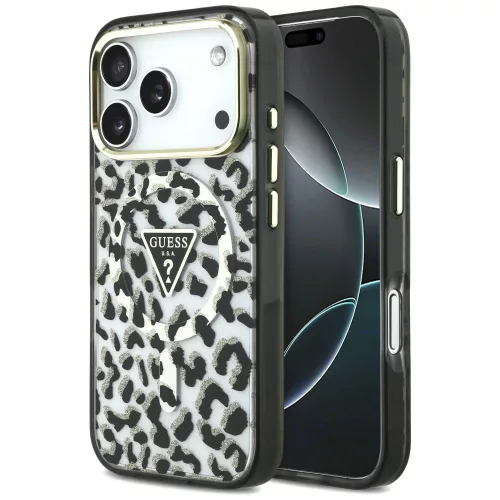 Guess - Leopard Glitter Triangle Logo MagSafe (GUHMP18XHLEGTGLK) - iPhone 18 Pro Max / iPhone 17 Pro Max - Black