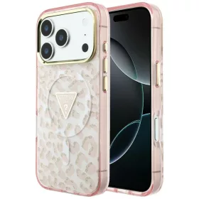   Guess - Leopard Glitter Triangle Logo MagSafe (GUHMP18XHLEGTGLP) - iPhone 18 Pro Max / iPhone 17 Pro Max - Pink