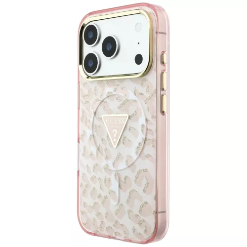 Guess - Leopard Glitter Triangle Logo MagSafe (GUHMP18XHLEGTGLP) - iPhone 18 Pro Max / iPhone 17 Pro Max - Pink