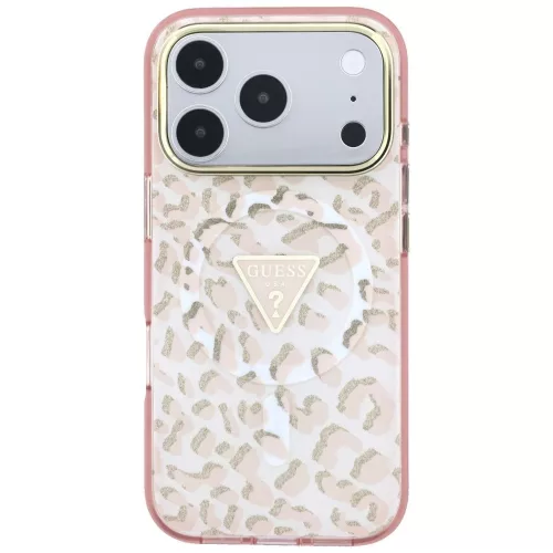 Guess - Leopard Glitter Triangle Logo MagSafe (GUHMP18XHLEGTGLP) - iPhone 18 Pro Max / iPhone 17 Pro Max - Pink