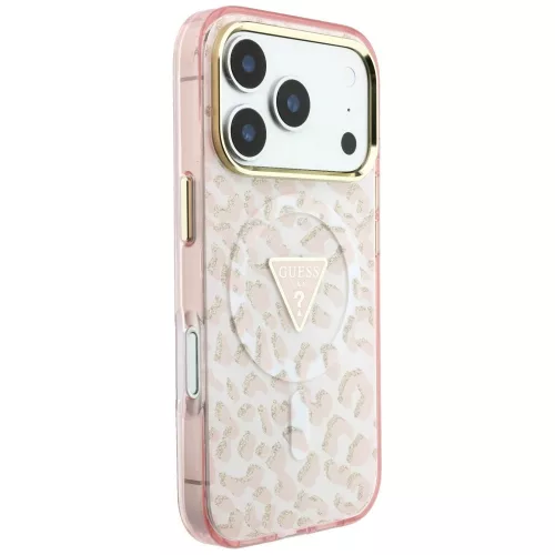 Guess - Leopard Glitter Triangle Logo MagSafe (GUHMP18XHLEGTGLP) - iPhone 18 Pro Max / iPhone 17 Pro Max - Pink