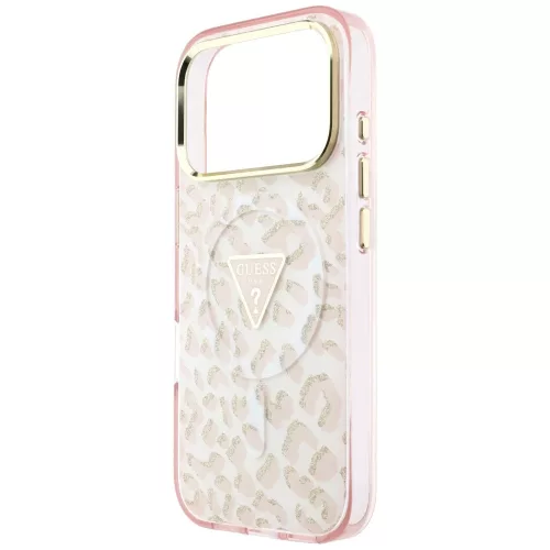 Guess - Leopard Glitter Triangle Logo MagSafe (GUHMP18XHLEGTGLP) - iPhone 18 Pro Max / iPhone 17 Pro Max - Pink