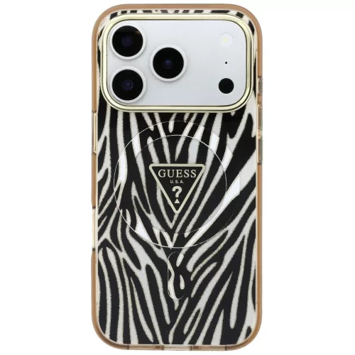 Guess - Zebra Glitter Triangle Logo MagSafe (GUHMP18X6HZPGTLD) - iPhone 18 Pro Max / iPhone 17 Pro Max - Gold