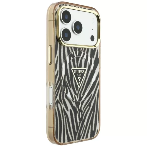 Guess - Zebra Glitter Triangle Logo MagSafe (GUHMP18X6HZPGTLD) - iPhone 18 Pro Max / iPhone 17 Pro Max - Gold