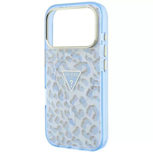 Guess - Leopard Glitter Triangle Logo MagSafe (GUHMP18XHLEGTGLU) - iPhone 18 Pro Max / iPhone 17 Pro Max - Light Blue