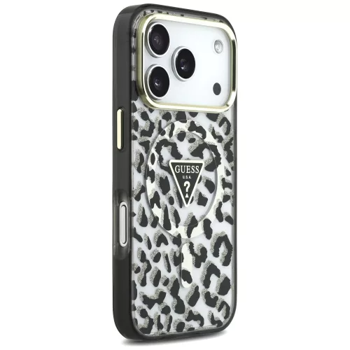 Guess - Leopard Glitter Triangle Logo MagSafe (GUHMP18LHLEGTGLK) - iPhone 18 Pro / iPhone 17 Pro - Black